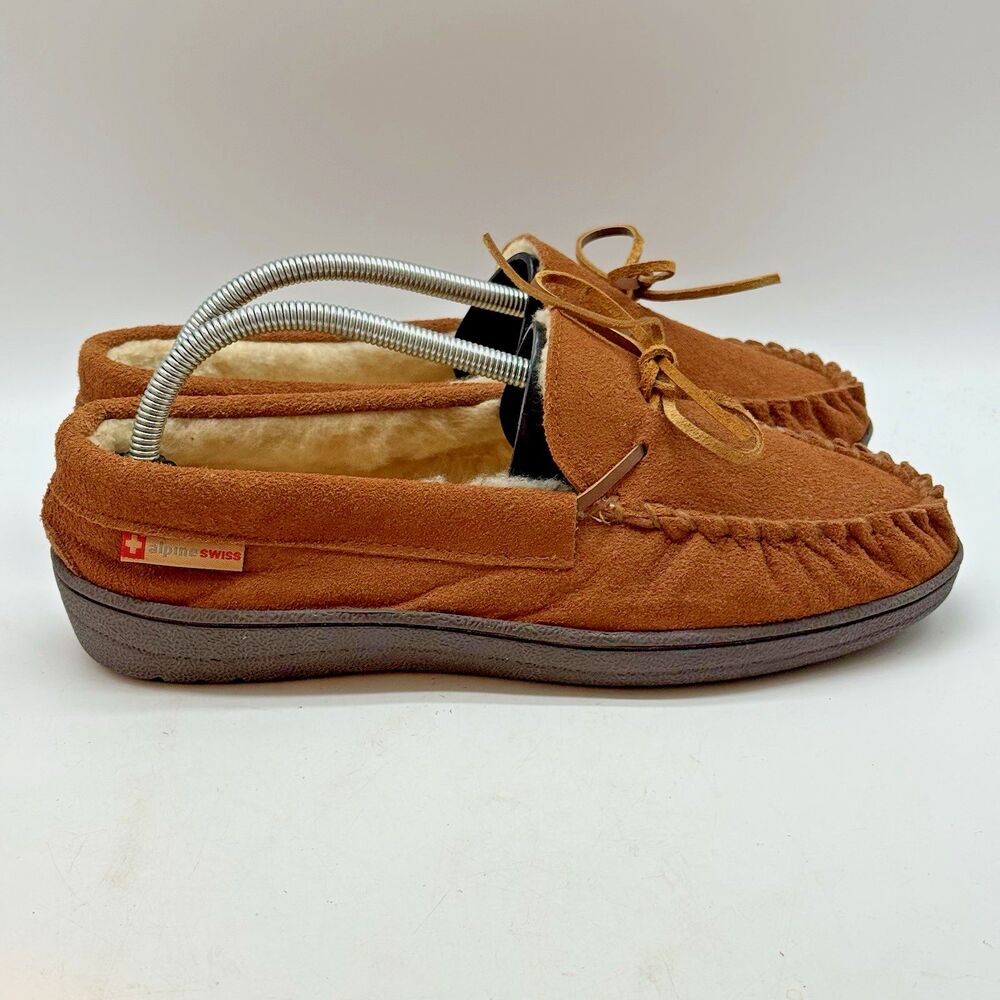 Alpine Swiss Sabine Slippers Women's 10 Genuine Leather Suede Sherpa Moccasins